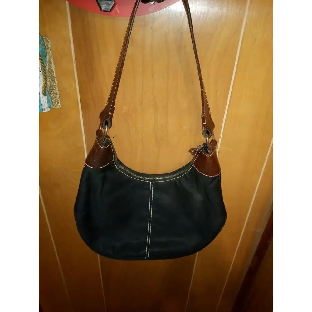 Vintage Dooney & Bourke Small Hobo Handbag Purse Nylon & Leather Trim DB Black - Picture 2 of 12